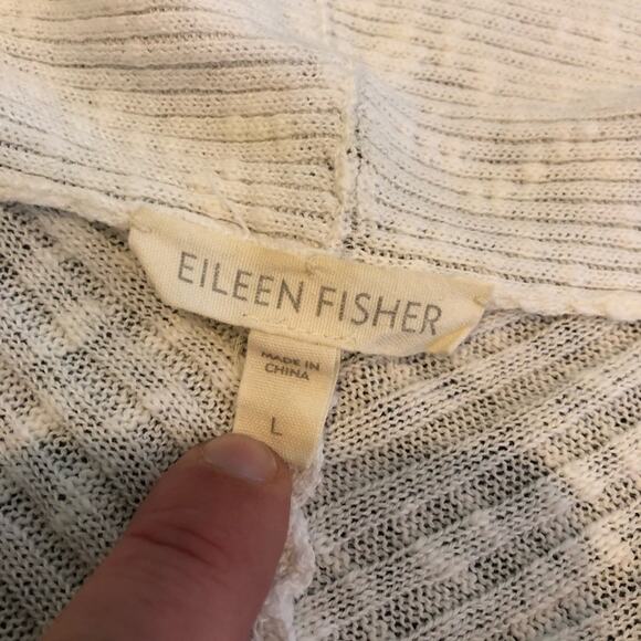 Eileen Fisher white ribbed linen blend knit open drape front cardigan size Large - Picture 7 of 16